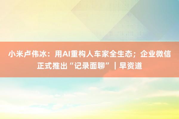 小米卢伟冰：用AI重构人车家全生态；企业微信正式推出“记录面聊”｜早资道