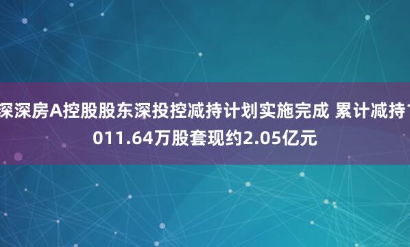 深深房A控股股东深投控减持计划实施完成 累计减持1011.64万股套现约2.05亿元