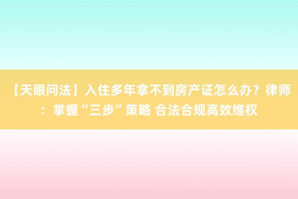 【天眼问法】入住多年拿不到房产证怎么办？律师：掌握“三步”策略 合法合规高效维权