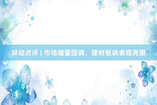 异动点评 | 市场缩量回调，建材板块表现亮眼