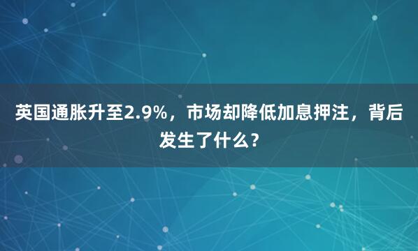 英国通胀升至2.9%，市场却降低加息押注，背后发生了什么？