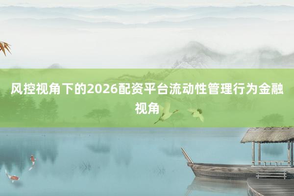 风控视角下的2026配资平台流动性管理行为金融视角