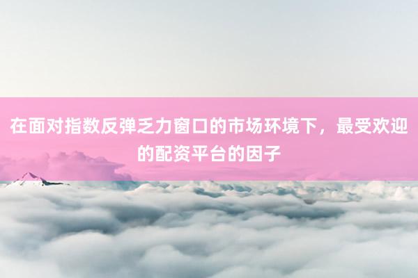在面对指数反弹乏力窗口的市场环境下，最受欢迎的配资平台的因子