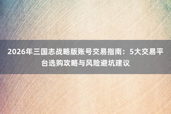 2026年三国志战略版账号交易指南：5大交易平台选购攻略与风险避坑建议