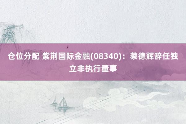 仓位分配 紫荆国际金融(08340)：蔡德辉辞任独立非执行董事