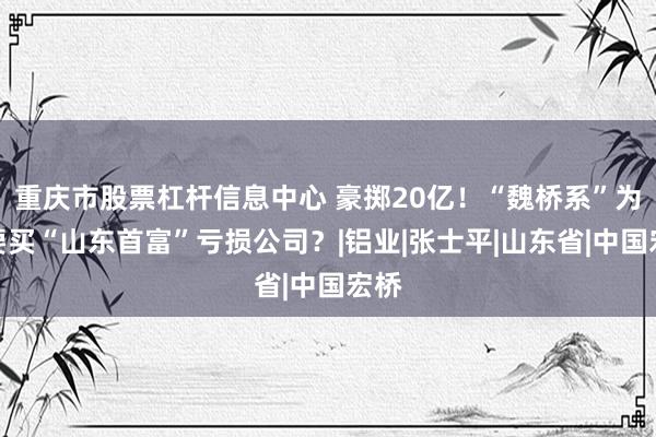 重庆市股票杠杆信息中心 豪掷20亿！“魏桥系”为何要买“山东首富”亏损公司？|铝业|张士平|山东省|中国宏桥