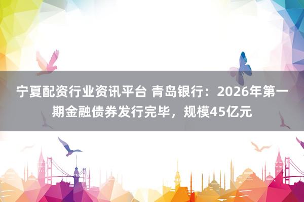 宁夏配资行业资讯平台 青岛银行：2026年第一期金融债券发行完毕，规模45亿元