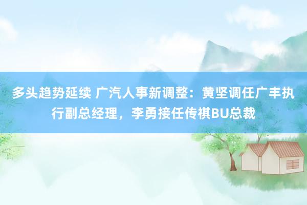 多头趋势延续 广汽人事新调整:黄坚调任广丰执行副总经理,李勇接任传祺BU总裁