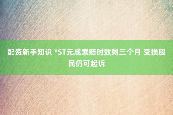 配资新手知识 *ST元成索赔时效剩三个月 受损股民仍可起诉