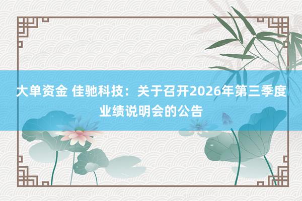 大单资金 佳驰科技：关于召开2026年第三季度业绩说明会的公告